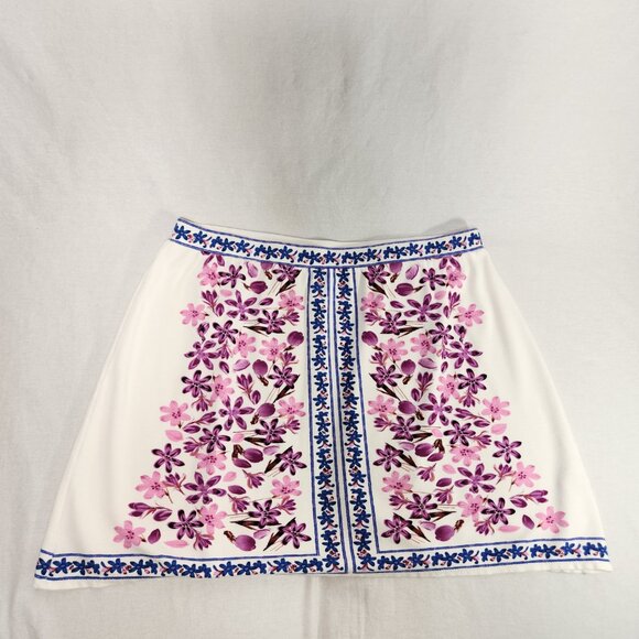 SOPHIE MAX Romantic Ivory Floral Stretchy Pull-On Mini Skirt Size L LIKE NEW! - Picture 7 of 16
